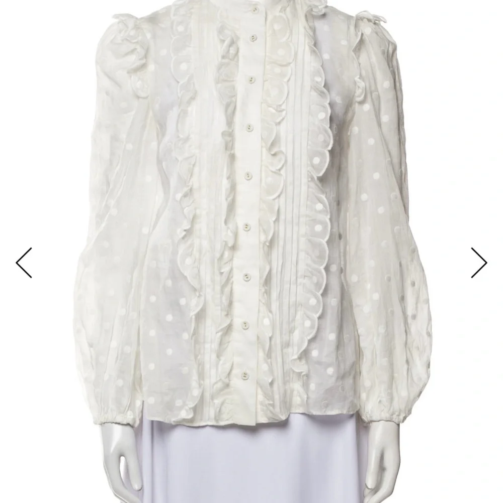 ZIMMERMANN blouse. White blouse with embroidered polka dot throughout. - Picture 5 of 10